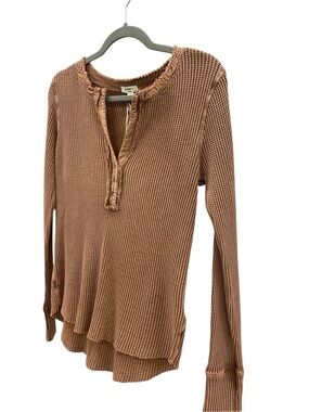dylan Waffle Henley Long Sleeve Top - Tan